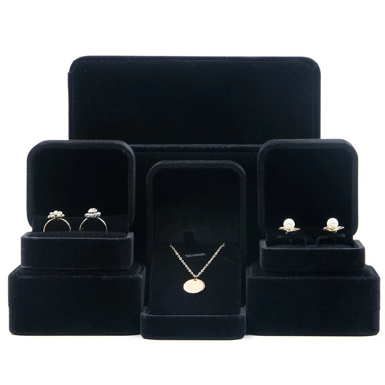 Black Velvet Jewelry Packaging Wedding Ring Boxes Luxury Bracelet Necklace Velvet Jewelry Box