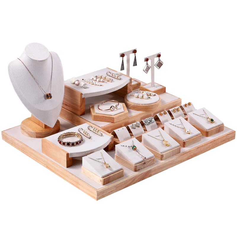Flannelette Solid Wood Jewelry Counter Set Display Stand - Image 4