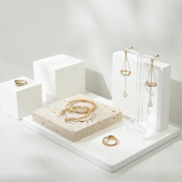 Beige Natural Stone Plaster Acrylic Mixed Jewelry Display Stand Display Set