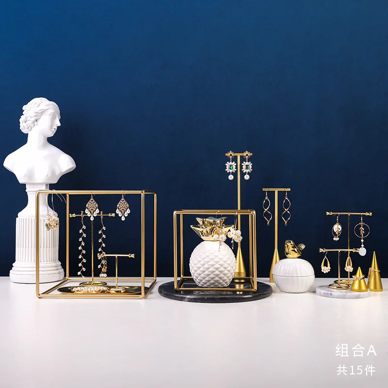 Simple Nordic Gold Geometric Metal Frame Jewelry Display Stand - Image 6