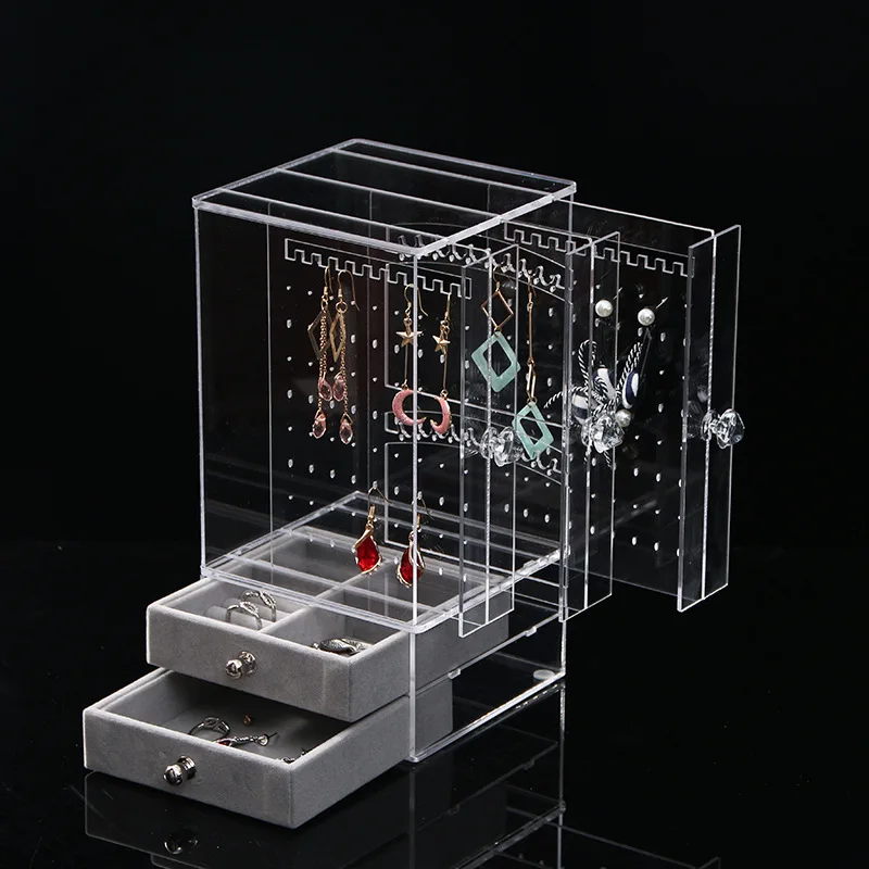 Large-capacity Jewelry Earring Storage Rack Transparent Acrylic Drawer Stud Earrings Dustproof Holder