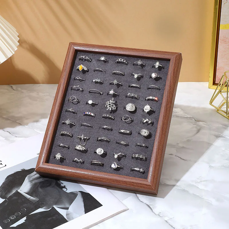 Walnut-Colored 50-Bit Flannel Tray for Ring Ear Studs Display Jewelry Rack Tray - Image 5