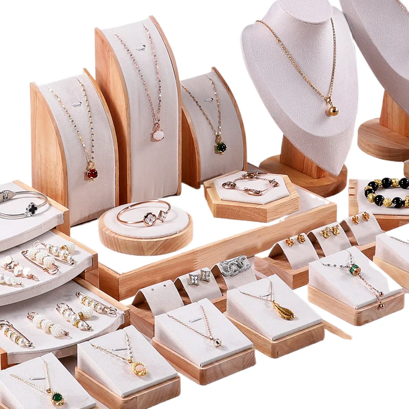 Flannelette Solid Wood Jewelry Counter Set Display Stand - Image 2