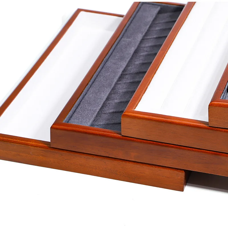 High-end Boutique Black Walnut Wood Jewelry Salver Tray Necklaces Earrings Bracelets Rings Velvet Display Jewelry Tray - Image 5