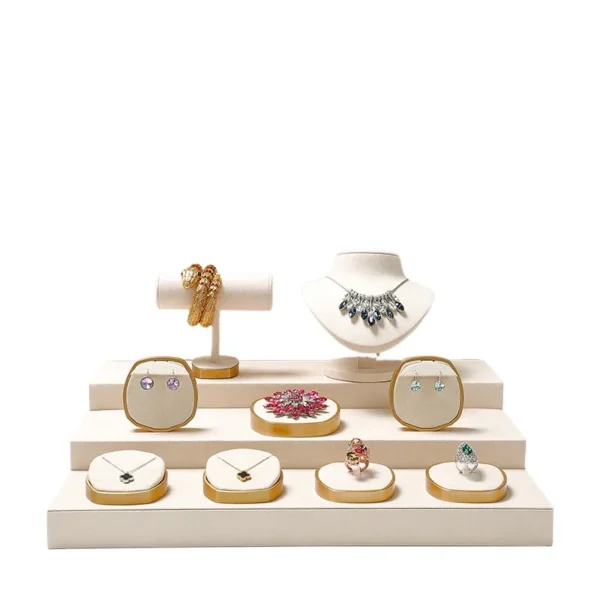 Beige Velvet Detachable Bracelet Holder Bangle Racks Ring Necklace Stand Jewelry Display - Image 2