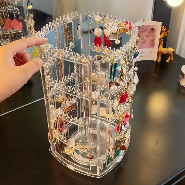 Simple Acrylic Transparent 360-degree Rotating Jewelry Display Stand, Earring Jewelry Storage Hanging Necklace Display Stand - Image 5