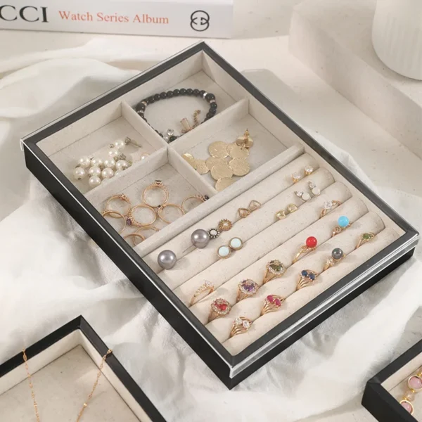Jewelry Display Rack Covered Linen Ring Tray Necklace Bracelet Bracelet Stud Earrings Ornament Tray Storage Jewelry Tray - Image 2