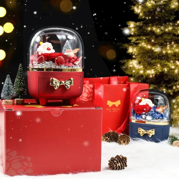 Christmas Old Man High Transparent Preserved Flower Gift Box Bow Acrylic Ring Necklace Jewelry Box - Image 4