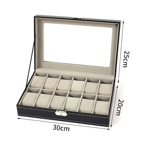 Wooden Stackable Watch Storage Organizer with Glass Display Top 12 Slot Display Watch Box - Image 5