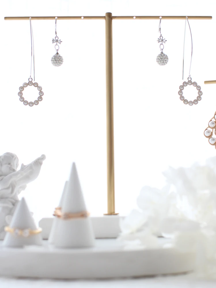 Jewelry Stand White Marble Hole T-shaped Earrings Jewelry Rack Display Stand - Image 5