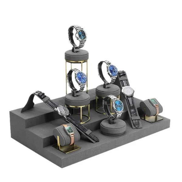Advanced Metal Window Gray Arc Black Watch Stand Display Set Base Plate Bracelet Display Stand