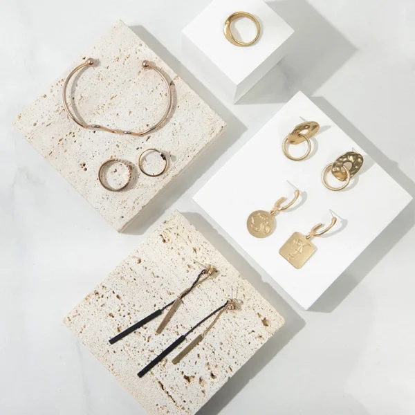 Beige Natural Stone Plaster Acrylic Mixed Jewelry Display Stand Display Set - Image 2