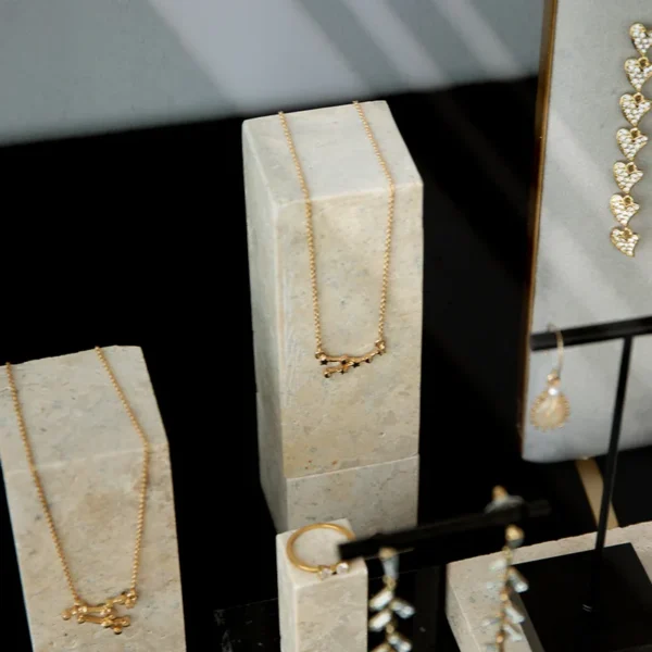 Stone White Yellow Travertine Jewelry Display Stand Necklace Storage Rack Earring Rack Earring Board Jewelry Display Set - Image 3