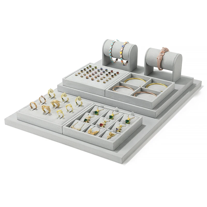 Jewelry Display Ring Bracelet Necklace Display Storage Tray Jewelry Display Stand Gray - Image 3