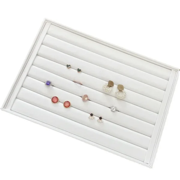Stackable White Pu Leather Jewelry Plate Ring Earring Storage Jewelry Display Tray - Image 5