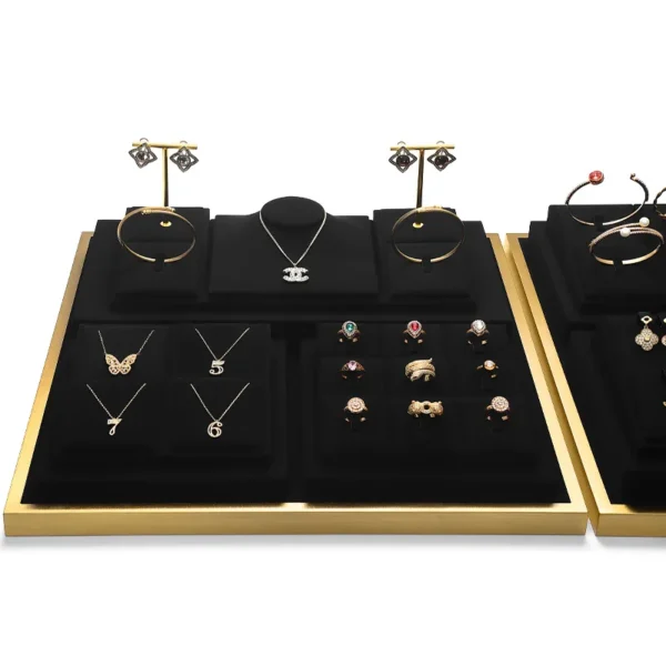 Black Microfiber Metal Jewelry Display Set for Necklace Custom Jewellery Shop Counter Display Set - Image 5