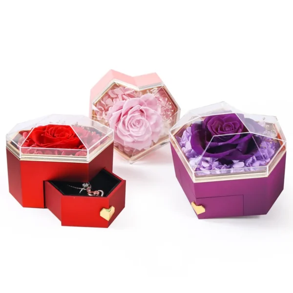 High-End Rose Decorated Jewelry Box Elegant Eternal Flower Gift Proposal for Rings Earrings Necklaces - Image 4