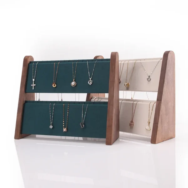 Solid Wood Necklace Display Stand Two-layer Pendant Earrings Storage Rack Jewelry Rack - Image 5