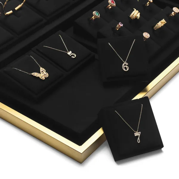 Black Microfiber Metal Jewelry Display Set for Necklace Custom Jewellery Shop Counter Display Set - Image 2