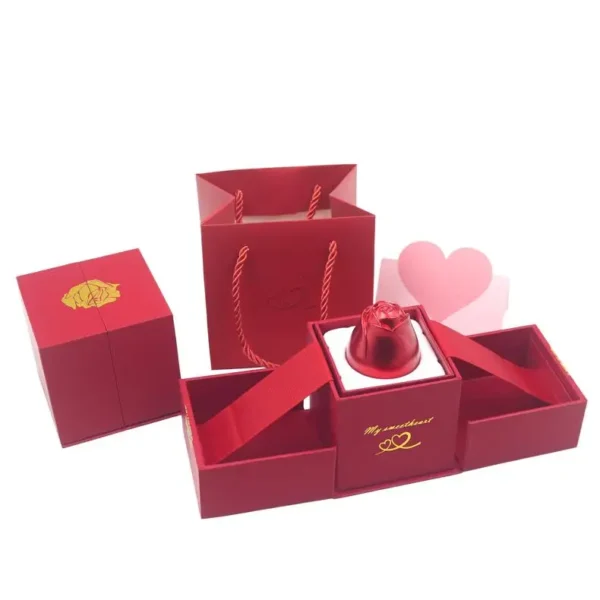 Double Door Lifting Metal Rose Proposal Jewelry Box