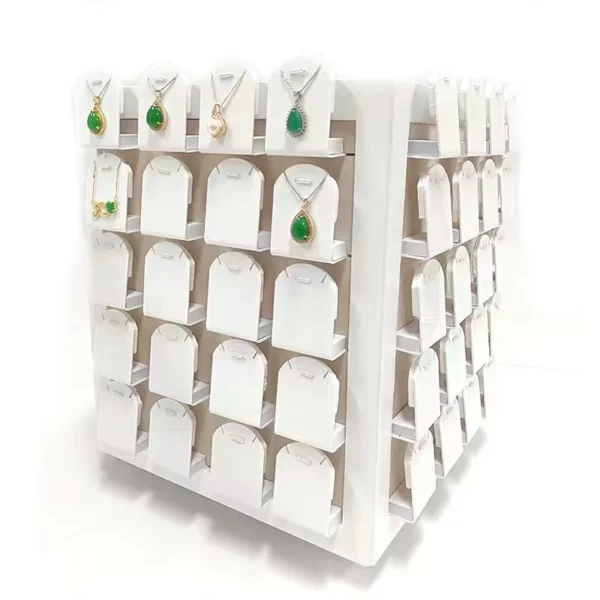 Square White Pu Leather Rotating Display Stand for Earrings and Jewelry Display - Image 5