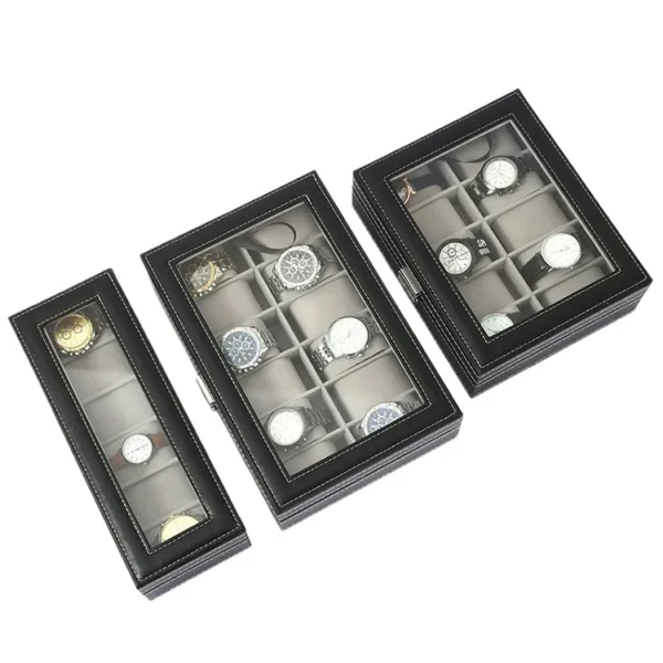 Wooden Stackable Watch Storage Organizer with Glass Display Top 12 Slot Display Watch Box - Image 3