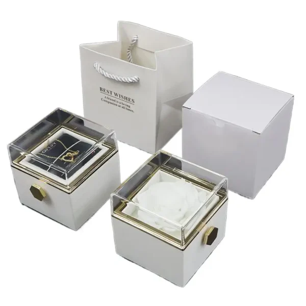 Rotating Preserved Fresh Flower Gift Box Valentine's Day Rose Ring Necklace Jewelry Box
