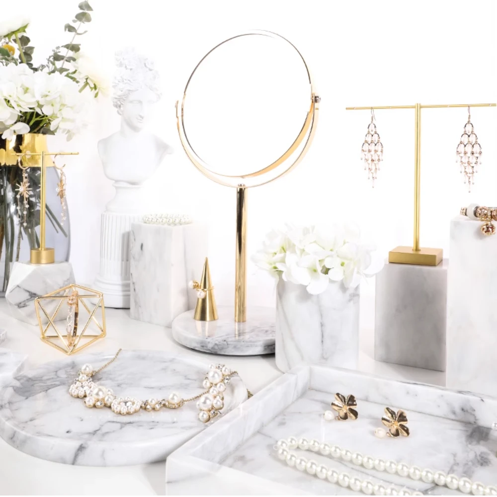Earrings Necklace Bracelet Show case Marble Ornament Exhibition Suit Round Base Jewelry Display Tray