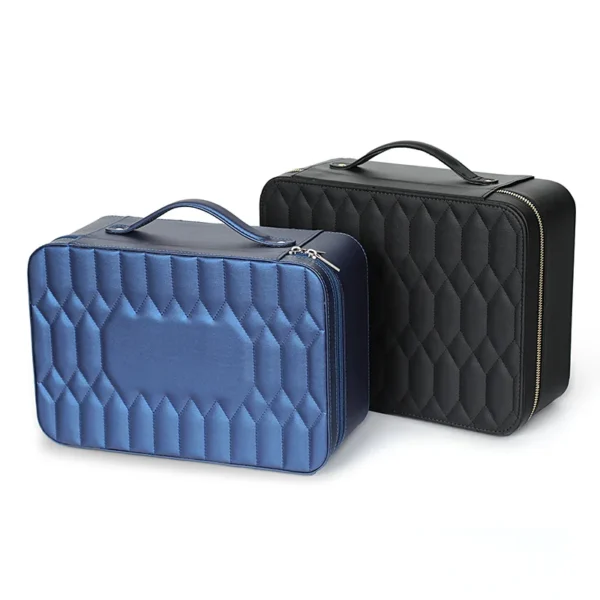 Zipper Portable Multi-functional Jewelry Tray Pu Leather Diamond Check Jewelry Box Jewelry Storage Box - Image 3