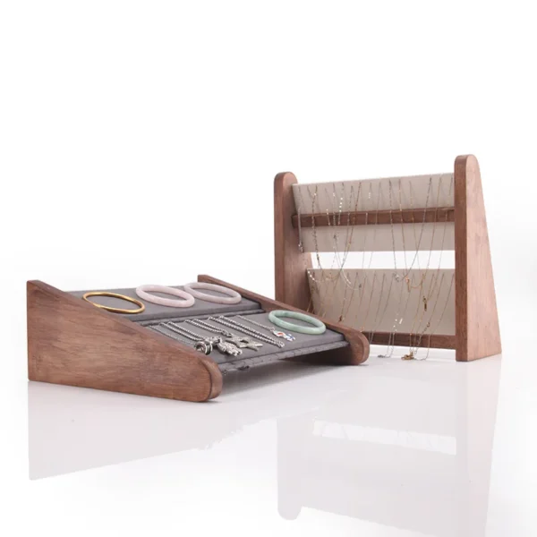 Solid Wood Necklace Display Stand Two-layer Pendant Earrings Storage Rack Jewelry Rack - Image 4