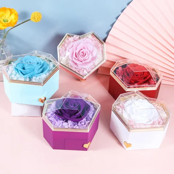 High-End Rose Decorated Jewelry Box Elegant Eternal Flower Gift Proposal for Rings Earrings Necklaces - Image 2