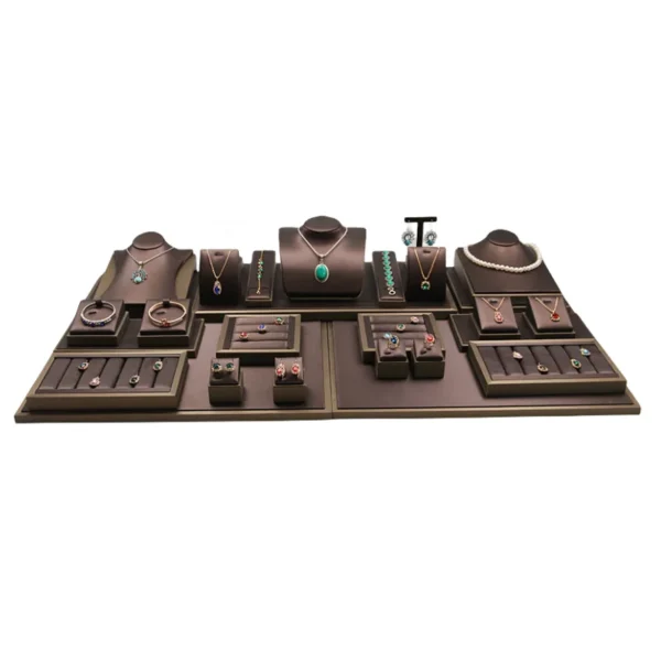 Custom Logo Luxury Leather PU Wood Necklace Display Stand Set - Image 6
