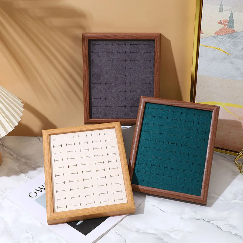 Walnut-Colored 50-Bit Flannel Tray for Ring Ear Studs Display Jewelry Rack Tray - Image 2