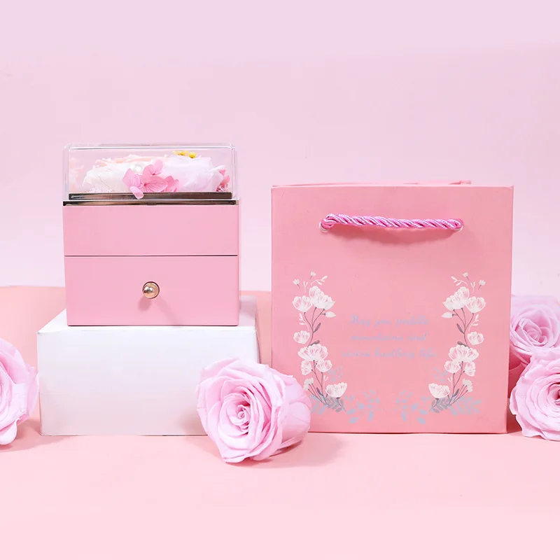 Rose Jewelry Gift Box Preserved Flower Drawer Box Ring Earrings Necklace Jewelry Packaging Box - Image 2