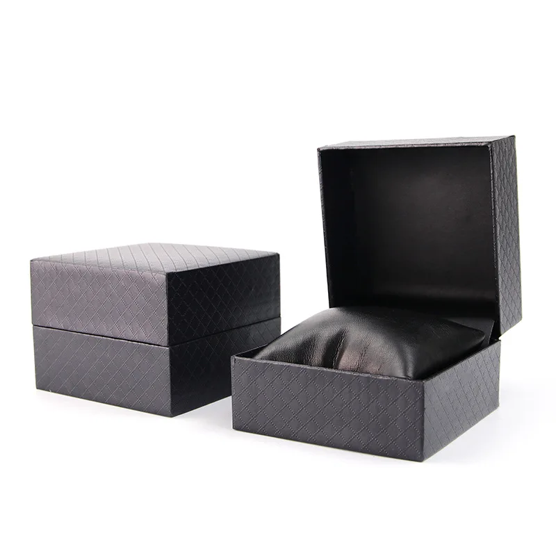 High-end Pu Leather Men Black Customized logo Printing Watch Box for Jewelry Packages - Image 3