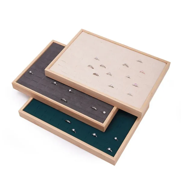 100-bit Wood Velvet Ring Display Plate Large Capacity Ring Ear Studs Sponge Flannel Jewelry Tray - Image 3