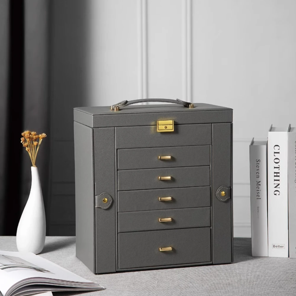 Jewelry Box with Lock Anti-oxidation Gold Jewelry Rings Ear Studs Necklace Storage Box