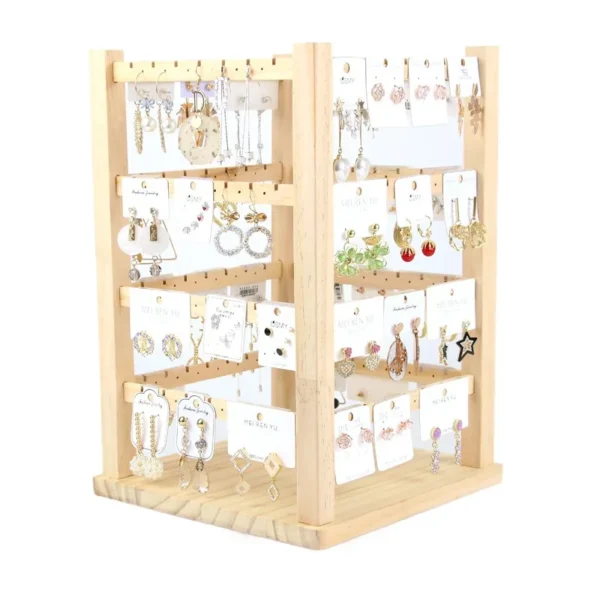Wholesale Simple Rotating Jewelry Display Stand Wooden Earring Jewelry Necklace Jewelry Stand
