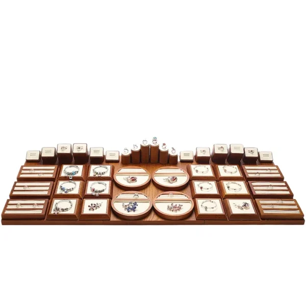 Beige Jewelry Display Set for Store Luxury Jewelry Display Props Custom Wooden Jewelry Stand Display Set - Image 5