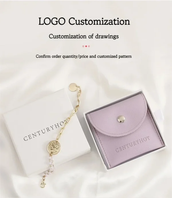 Custom Jewelry Display PU Leather White  Jewelry Pouch with logo - Image 5