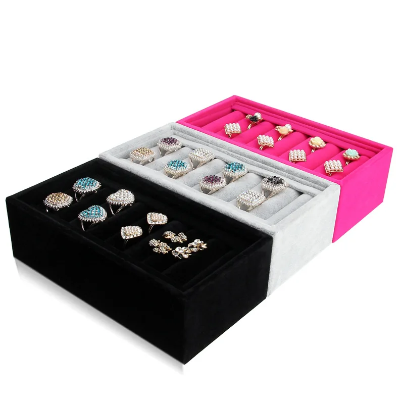 Small Velvet Black 8-card Slot Ring Tray Earrings Ring Tray Storage Box Jewelry Counter Display Tray - Image 2