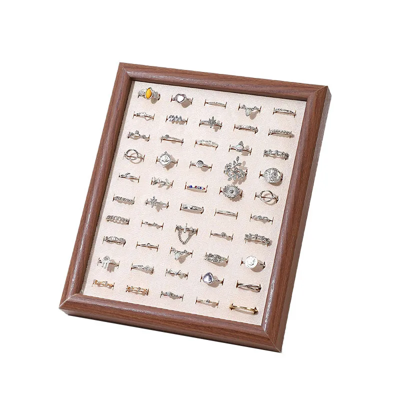 Walnut-Colored 50-Bit Flannel Tray for Ring Ear Studs Display Jewelry Rack Tray - Image 4