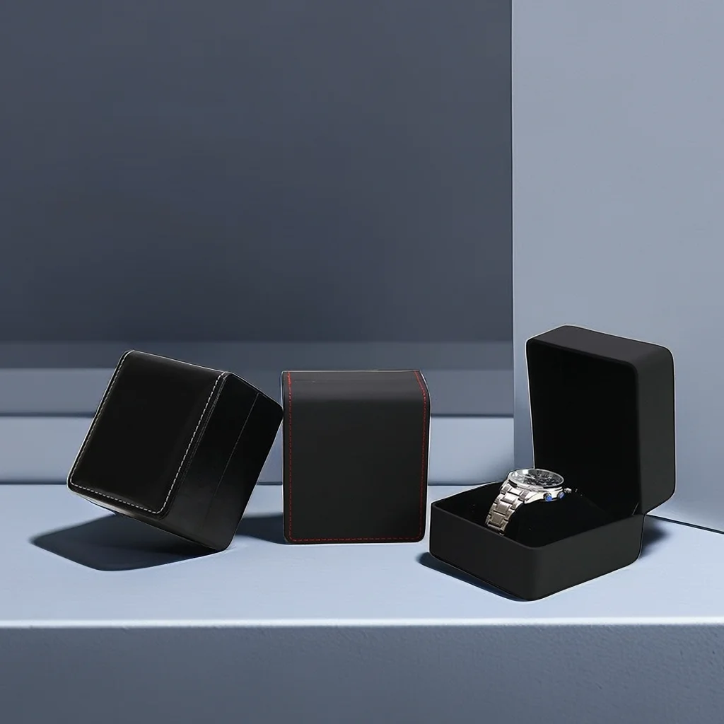 Custom Pu Leather Watch Gift Boxes Luxury High Quality Packaging Black Paper Watch Box