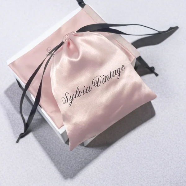 Custom Pink Silk Satin Velvet Bag Drawstring Jewelry Bag for Earrings Necklace Bracelet