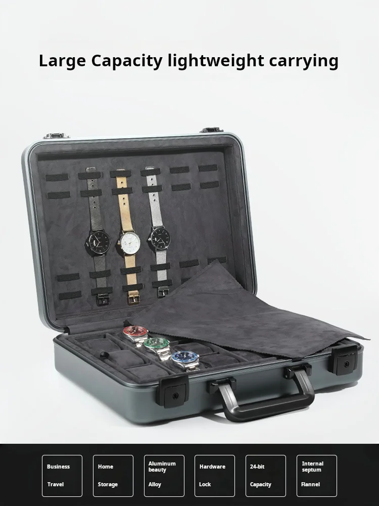 Portable Watch Storage Box With Lock Aluminum Alloy Watch Box Travel Multi-watch Slot Jewelry and Jewelry Box - Image 3