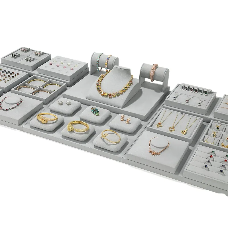 Jewelry Display Ring Bracelet Necklace Display Storage Tray Jewelry Display Stand Gray