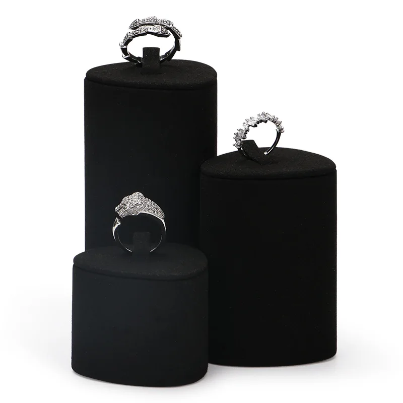 Black Microfiber Necklace Ring Earrings Jewelry Display Stand Prop Set - Image 3