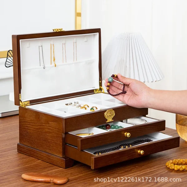 High-end Multi-functional Open-lid Solid Wood Jewelry Storage Box - Image 4