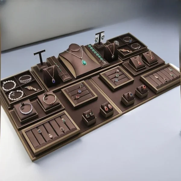 Luxury Brushed PU Jewelry Display Case Set Jewelry Tray Jewelry Display Stand - Image 2