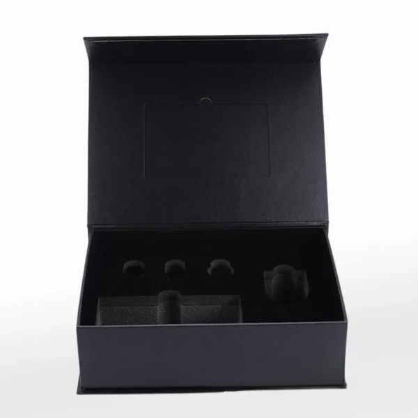 Wholesale Black Magnetic Box High-End Faux Leather Top-grade Paper Gift Box EVA Cardboard Packaging Box - Image 3